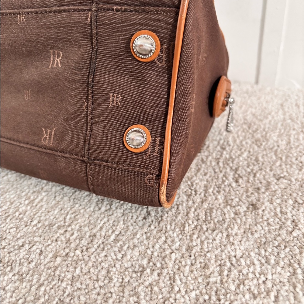 Vtg Judith Ripka Canvas Monogram Dime Satchel Brown 10 X 7 X 4 - Picture 5 of 11
